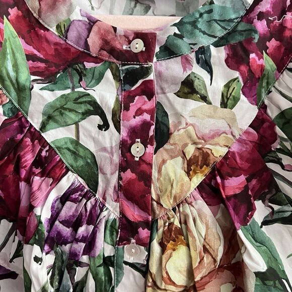 AURA Floral Ruffle Puff Sleeve Top Large Women’s Cotton Prairie Cottagecore NWT - Picture 6 of 14